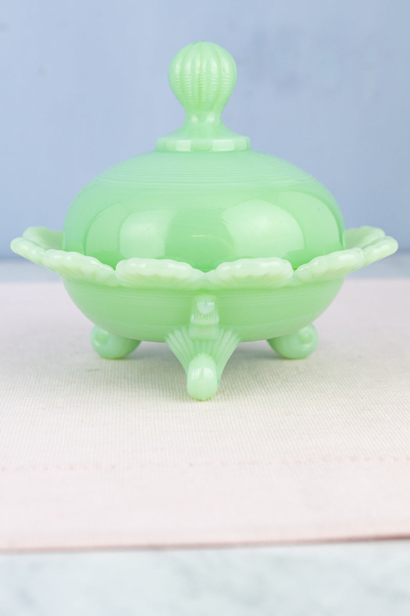 Jadeite Footed Candy Dish with Lid