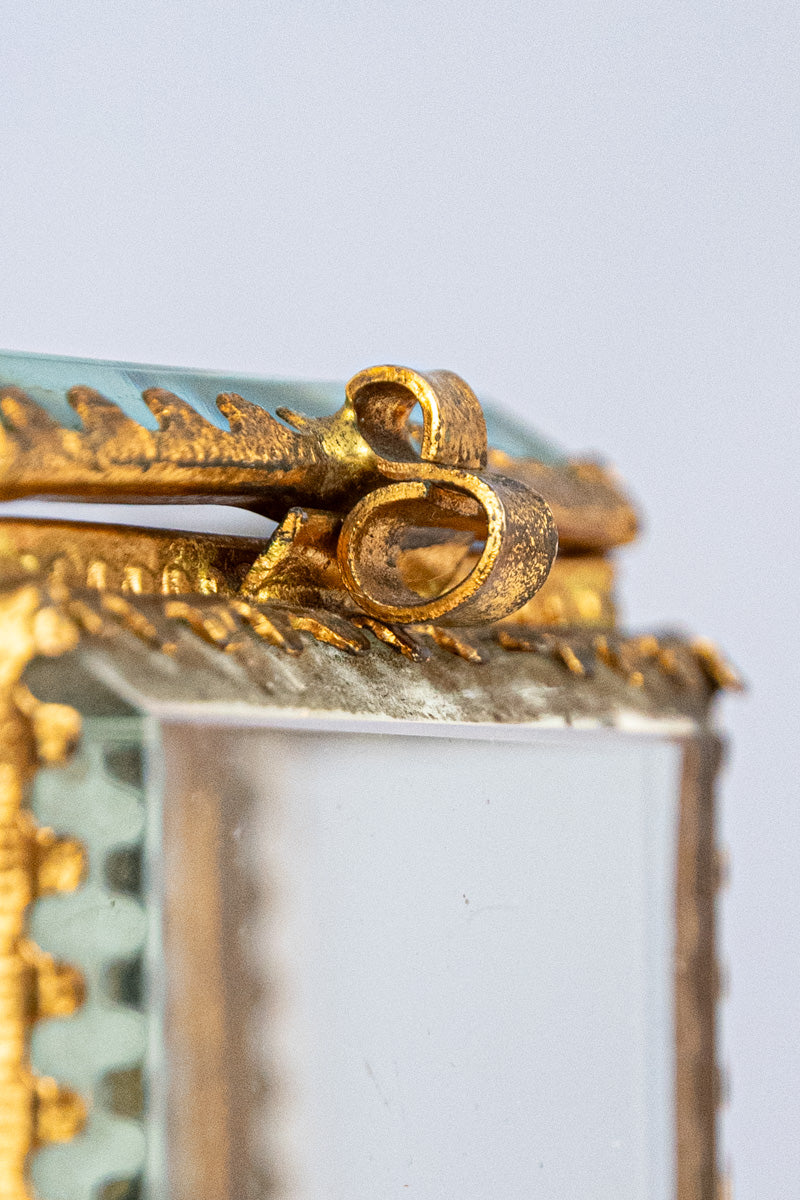 Antique French Brass and Glass Jewelry Box
