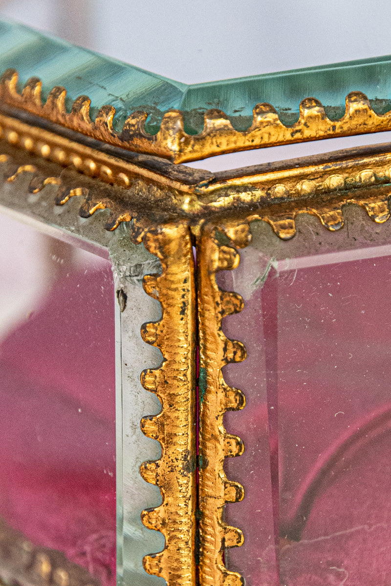 Antique French Brass and Glass Jewelry Box