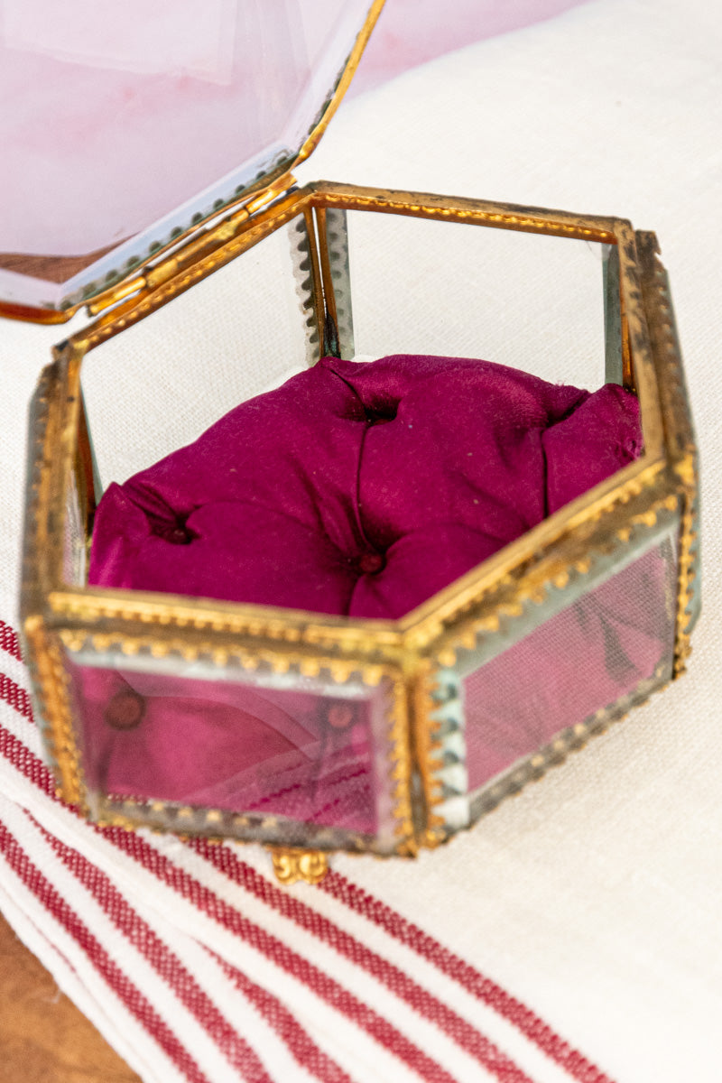 Antique French Brass and Glass Jewelry Box