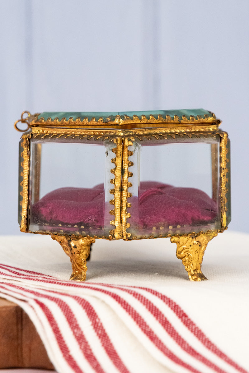 Antique French Brass and Glass Jewelry Box