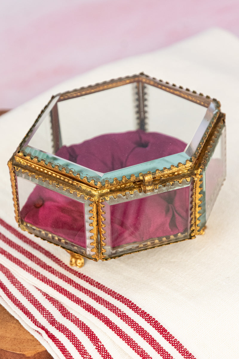 Antique French Brass and Glass Jewelry Box