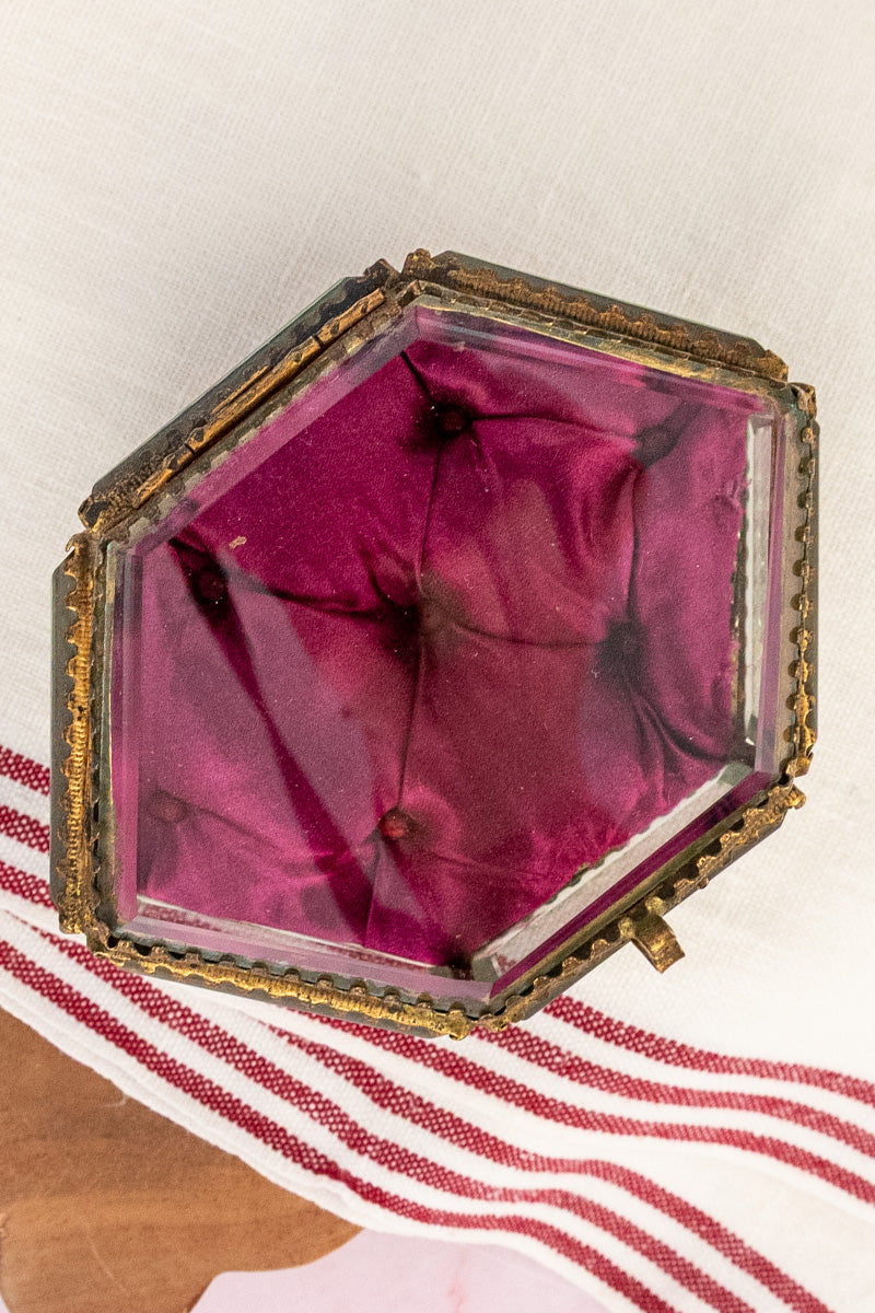 Antique French Brass and Glass Jewelry Box