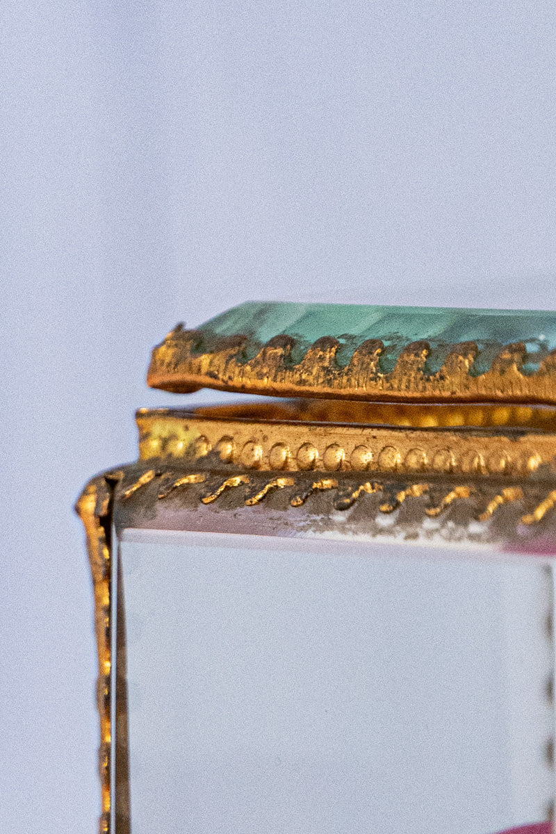 Antique French Brass and Glass Jewelry Box