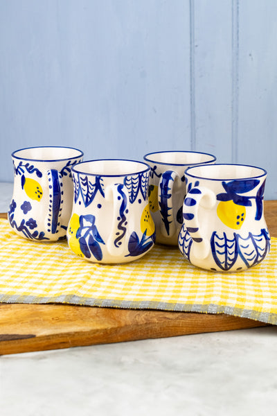 Lemon Stoneware Mugs - Set of 4
