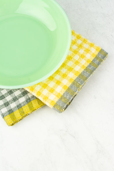 Linen Check Tea Towels - Dijon & Slate Gray