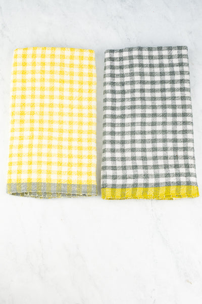 Linen Check Tea Towels - Dijon & Slate Gray