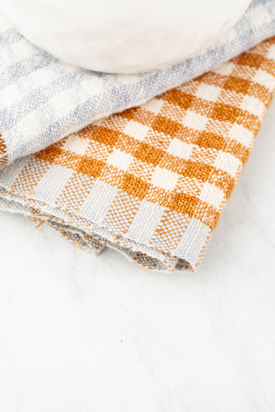 Linen Check Tea Towels - French Gray & Cognac