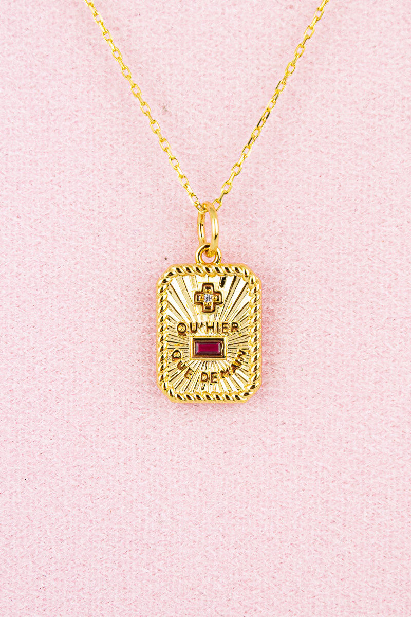 French Love Medal Charm Gold Necklace