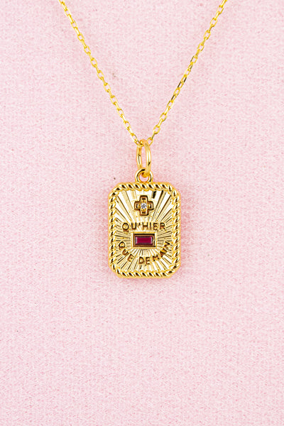 French Love Medal Charm Gold Necklace