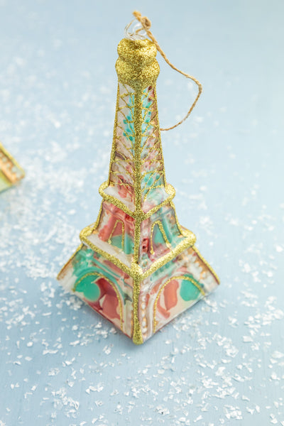 Marbleized Glass Eiffel Tower Ornament