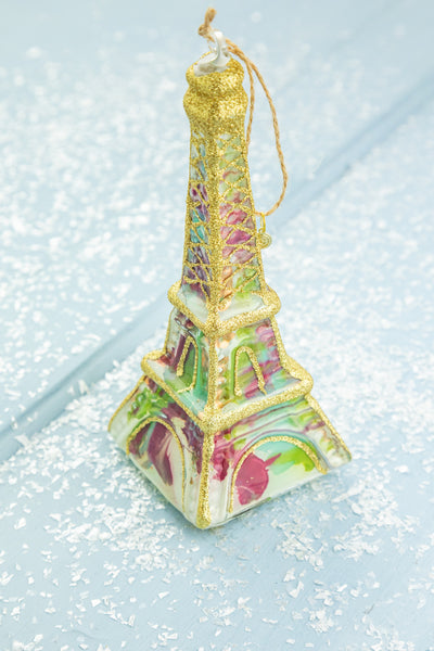 Marbleized Glass Eiffel Tower Ornament