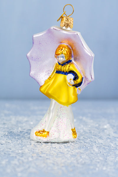 Morton Salt Umbrella Girl Glass Ornament