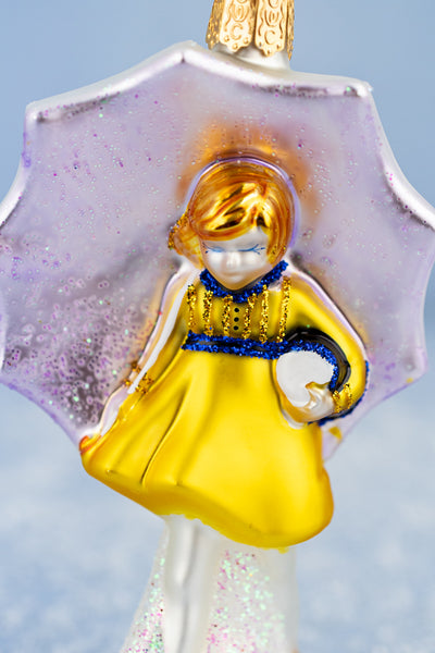 Morton Salt Umbrella Girl Glass Ornament