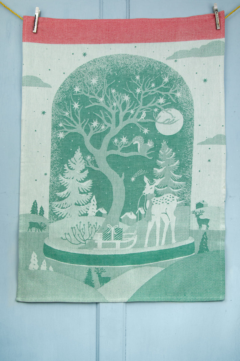 Moutet Winter Wooodland Snow Globe Tea Towel, image 1 of 7