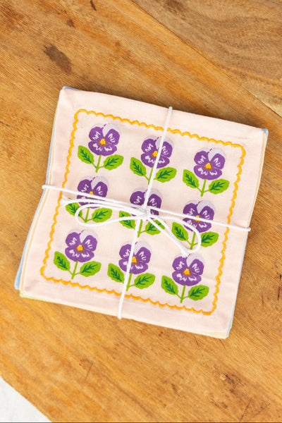 Pansy Cocktail Napkins - Set of 4