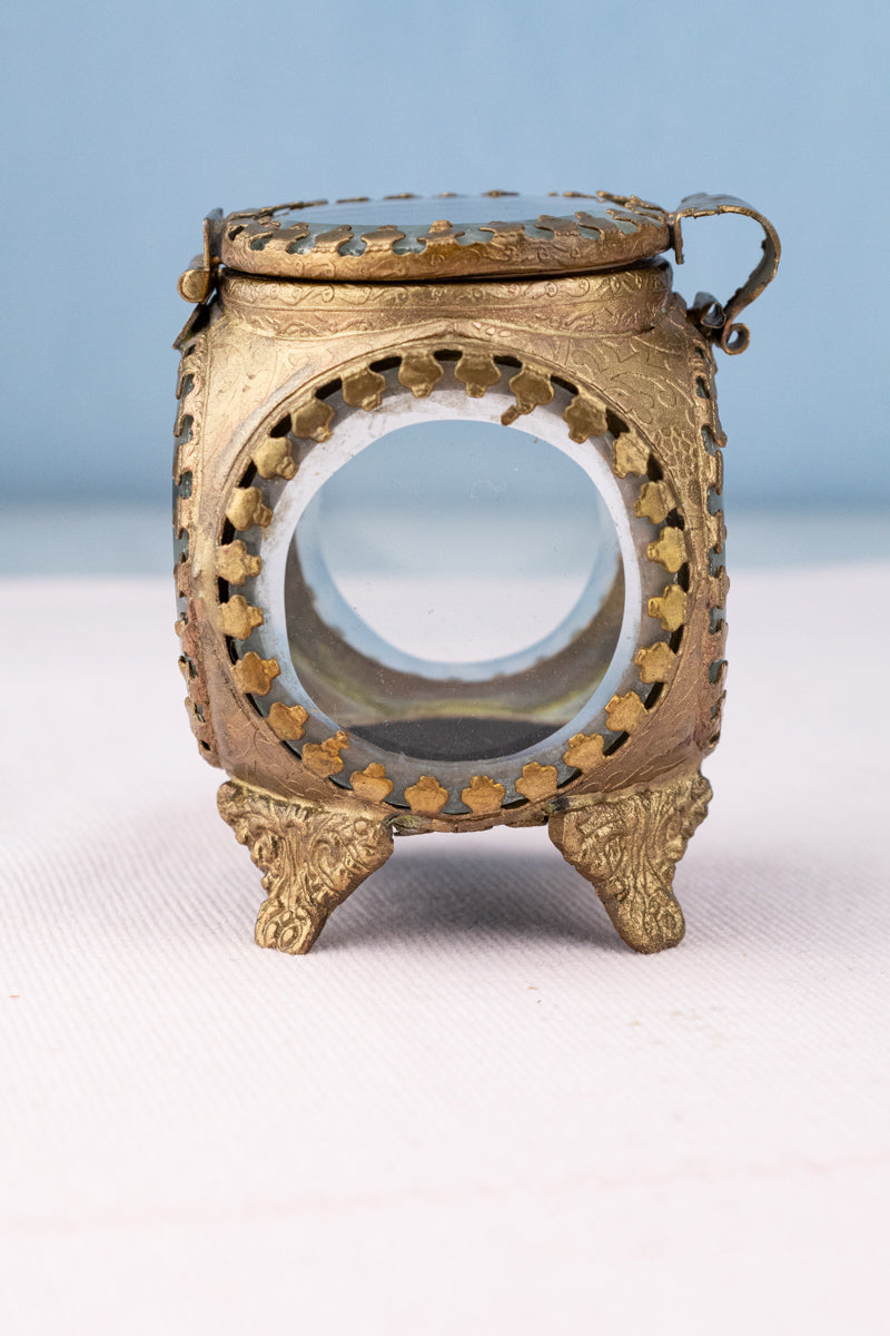 Petite Brass & Beveled Glass Jewelry Box