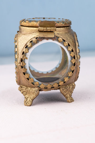 Petite Brass & Beveled Glass Jewelry Box