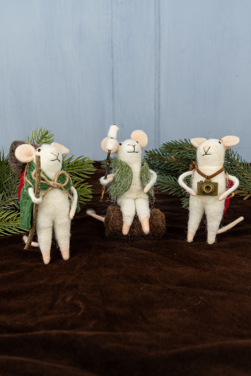 Photographer Philippa, Hiking Henri & Camping Curtis Mouse Ornaments