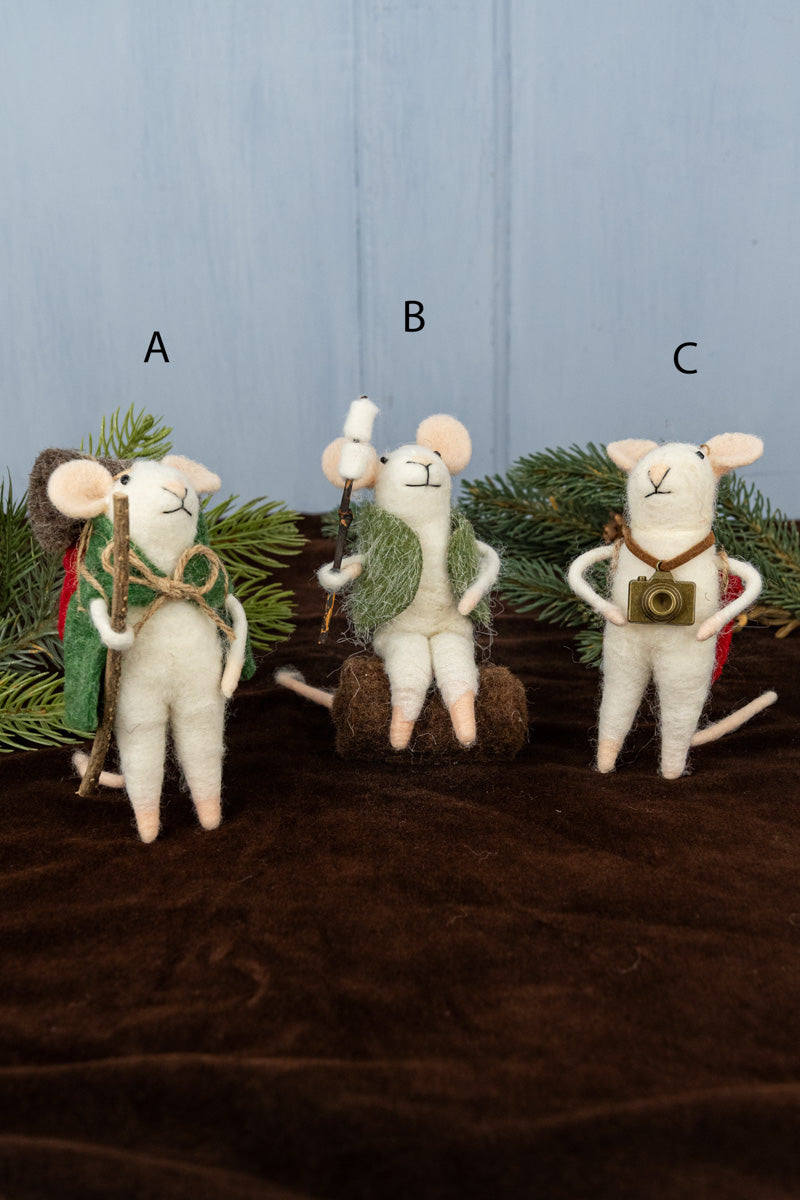 Photographer Philippa, Hiking Henri & Camping Curtis Mouse Ornaments