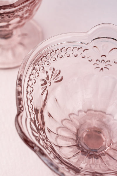 Pink Glass Footed Dessert Bowl Set of 2