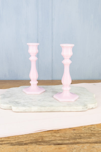 Pink Milk Glass Candlestick Pair