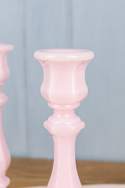 Pink Milk Glass Candlestick Pair