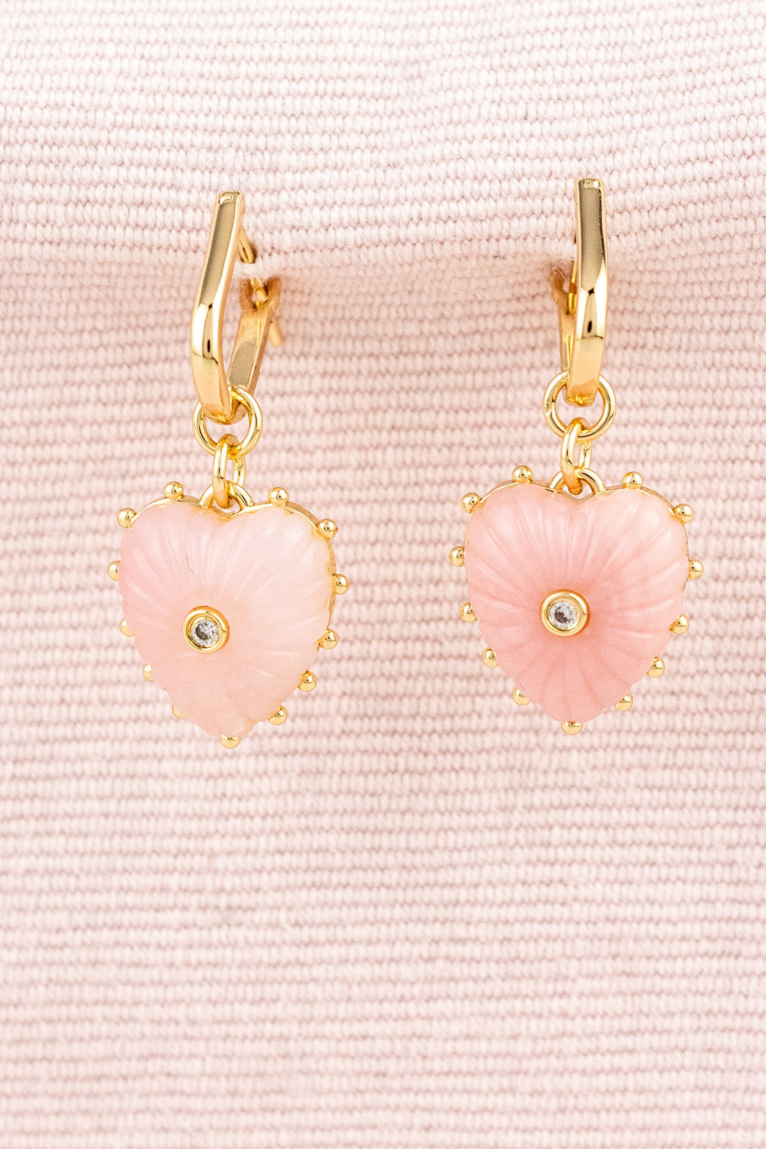 Pink Opal Heart Earrings