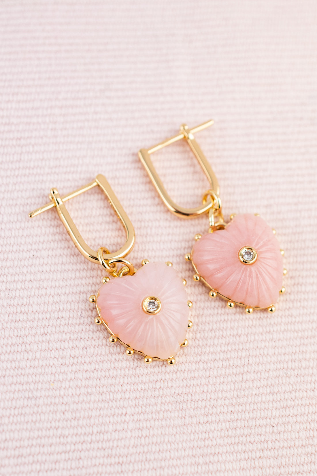 Pink Opal Heart Earrings
