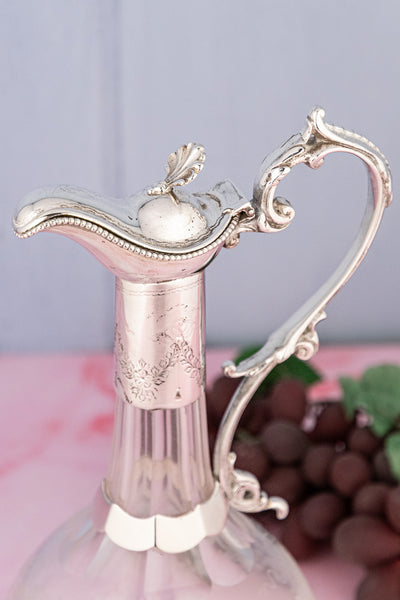 Antique Glass & Silverplate Engraved Wine Jug