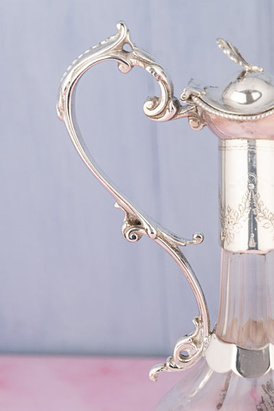 Antique Glass & Silverplate Engraved Wine Jug