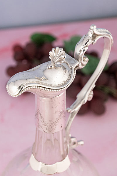 Antique Glass & Silverplate Engraved Wine Jug