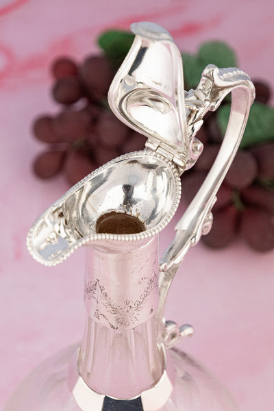 Antique Glass & Silverplate Engraved Wine Jug