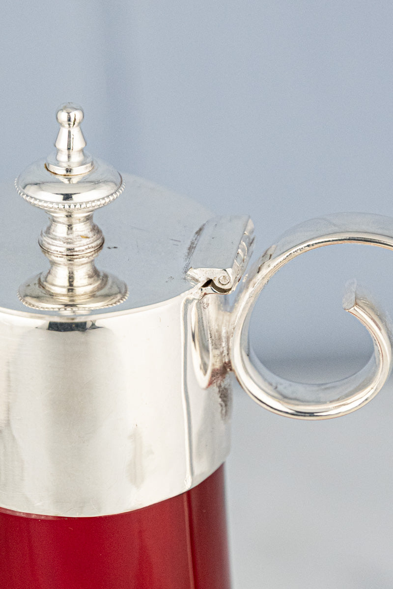 Antique Silverplate & Cranberry Glass Wine Jug