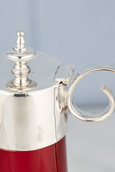 Antique Silverplate & Cranberry Glass Wine Jug