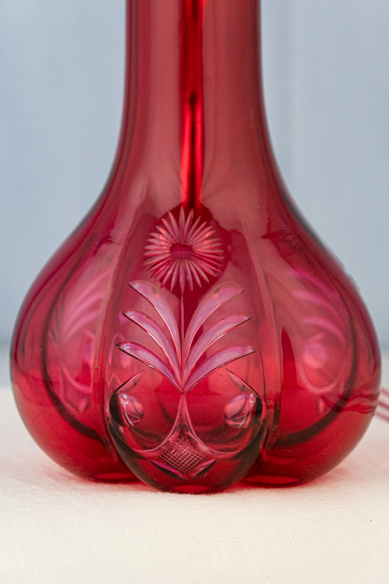 Antique Silverplate & Cranberry Glass Wine Jug