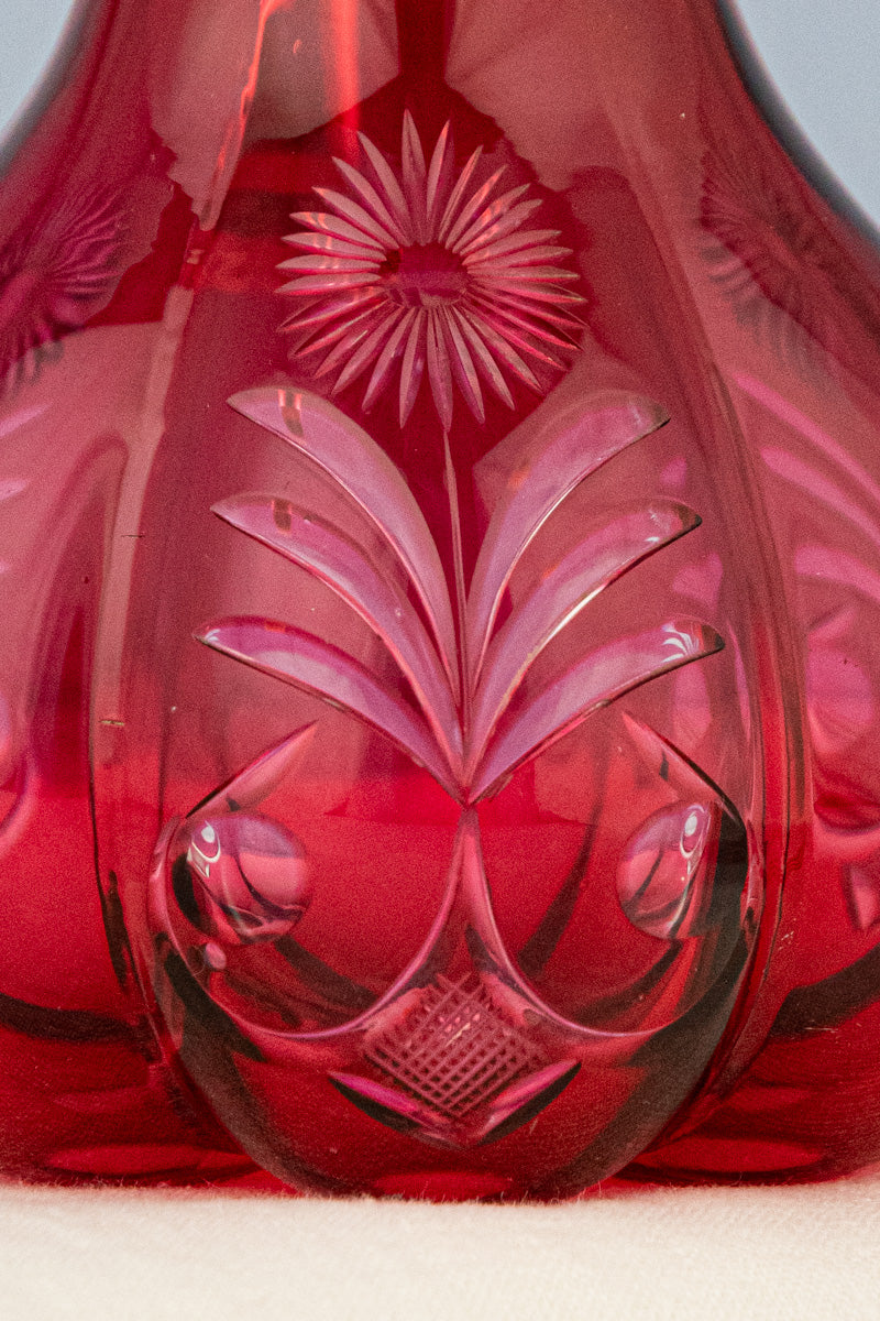 Antique Silverplate & Cranberry Glass Wine Jug
