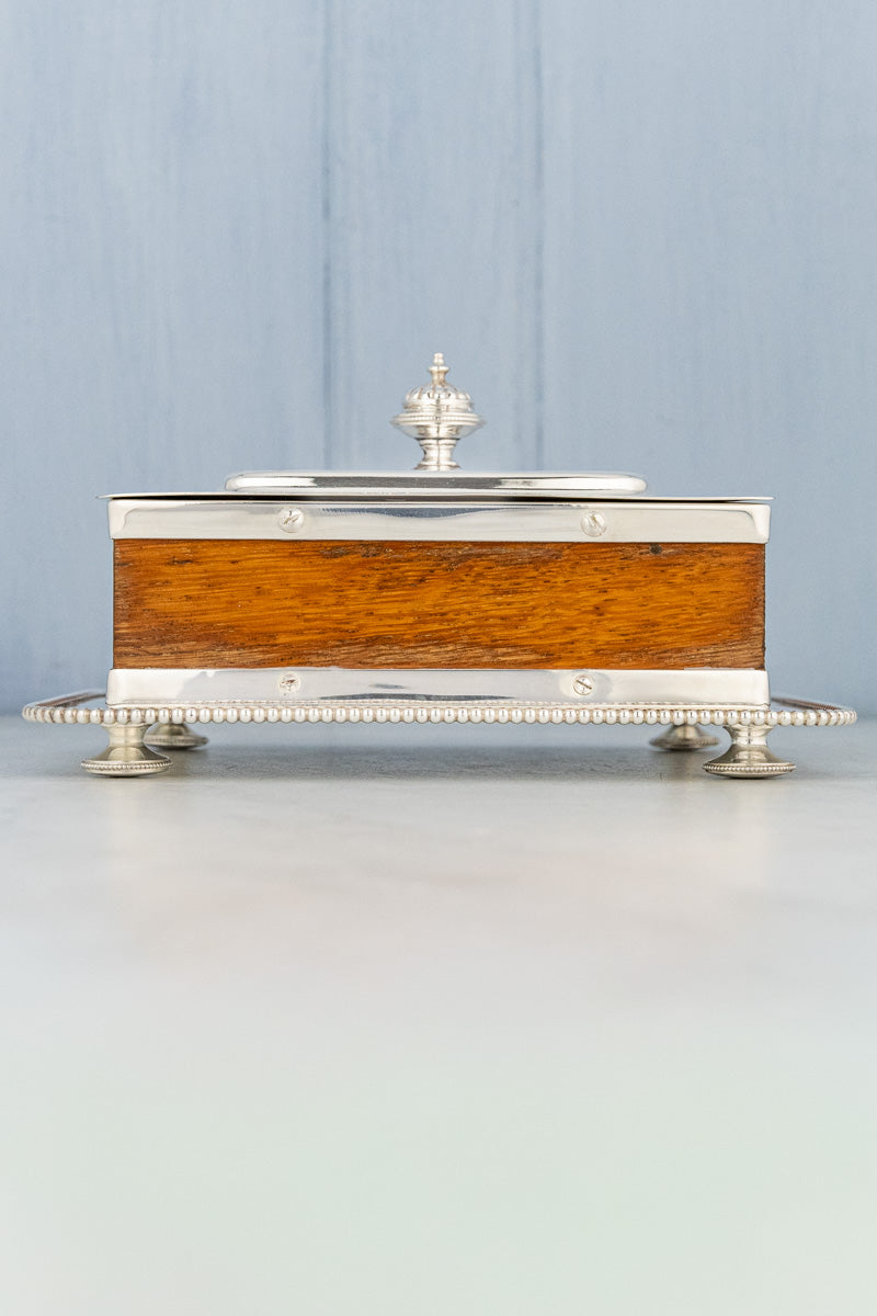 Antique English Oak & Silverplate Sardine Box