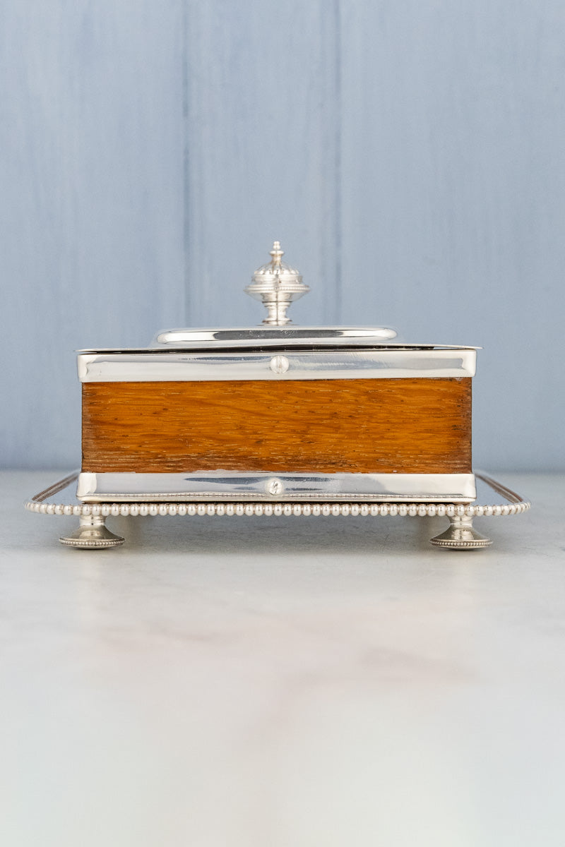 Antique English Oak & Silverplate Sardine Box