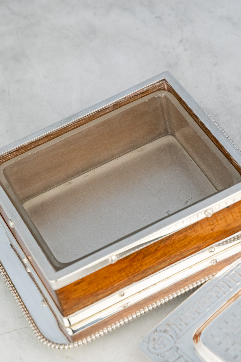 Antique English Oak & Silverplate Sardine Box