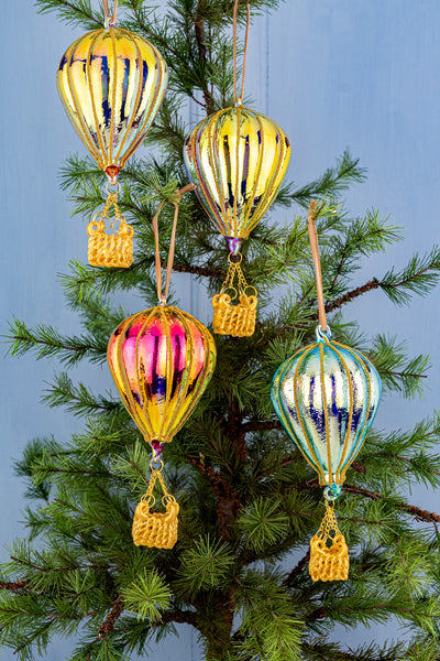 Shimmering Hot Air Balloon Glass Ornament