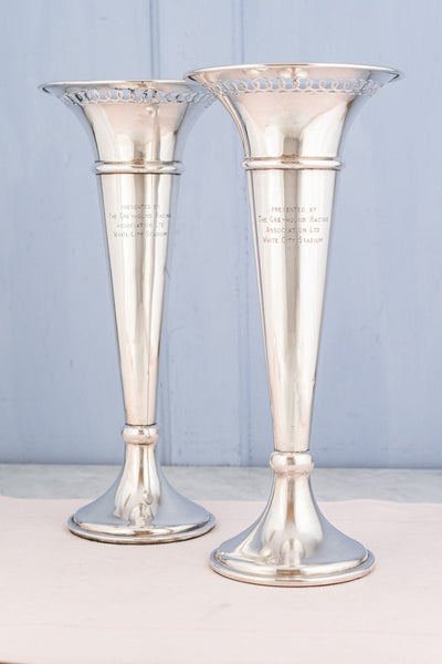 Silverplate White City Stadium Vase Pair