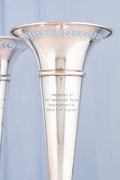 Silverplate White City Stadium Vase Pair