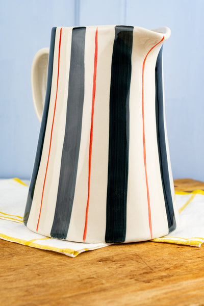 Summer Stripes Hand-Painted Pitcher