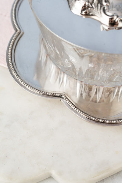 Victorian Glass & Silverplate Dish with Sterling Silver Lid