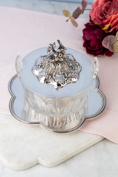Victorian Glass & Silverplate Dish with Sterling Silver Lid