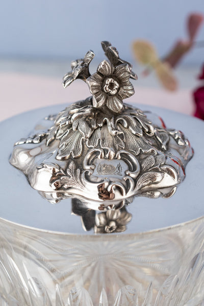 Victorian Glass & Silverplate Dish with Sterling Silver Lid