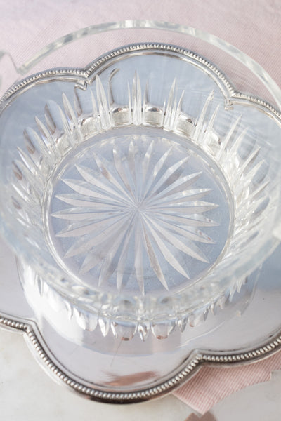 Victorian Glass & Silverplate Dish with Sterling Silver Lid