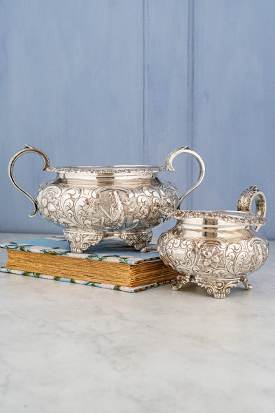 Victorian Scottish Silverplate Milk and Sugar Set