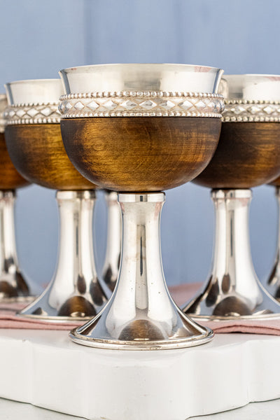 Victorian Oak and Silverplate Goblets - Set of 6